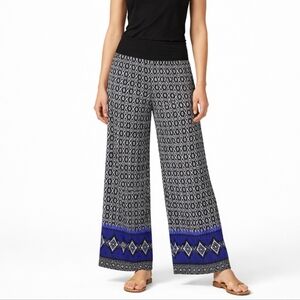 AGB Black Blue Boho Wide Leg Silky Flowy Pants